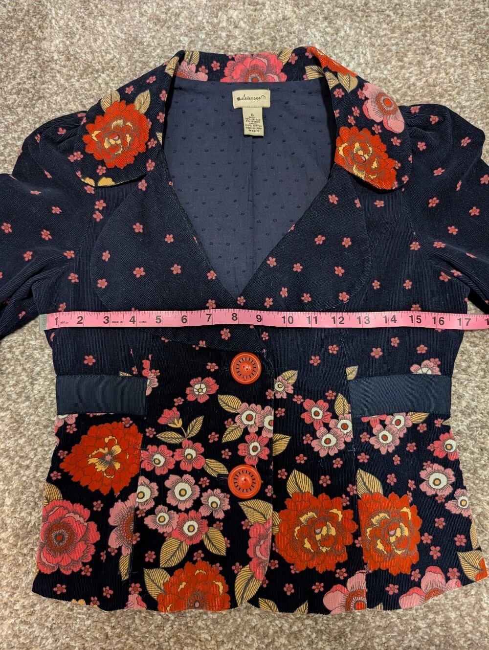 Elevenses Floral Cropped Blazer with Pink & Red Blooms - Picture 6 of 9